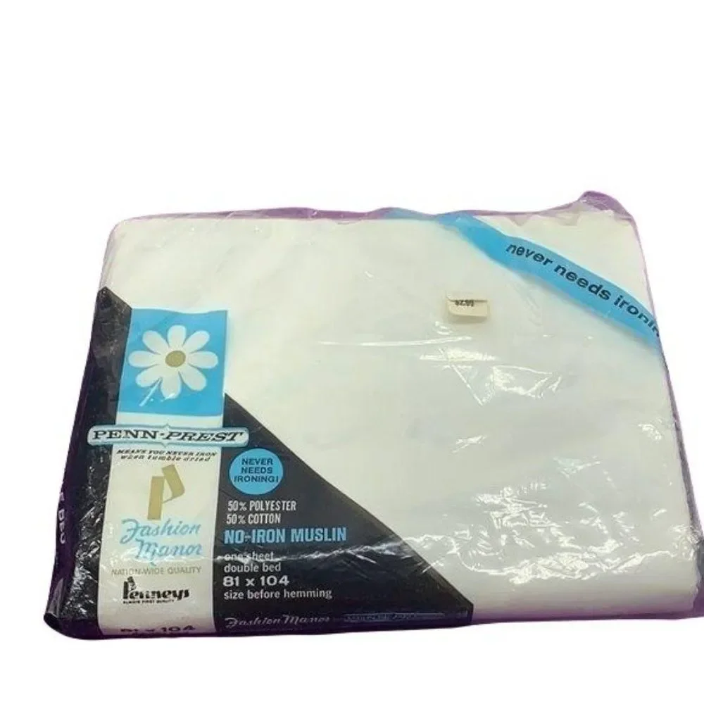 Vintage New Penn Prest Penneys‎ Fashion Manor Percale Double Flat Sheet White